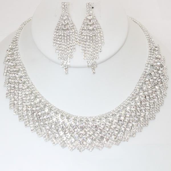 RHINESTONE ROUND NECKLACE EARRING SET