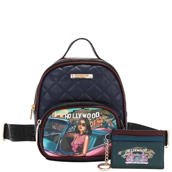 NICOLE LEE HOLLYWOOD DRIVE 2 PC GIFT SET (MINI BACKPACK & CARD HOLDER WALLET