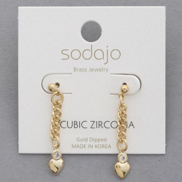 SODAJO CURB LINK CZ HEART GOLD DIPPED DANGLE EARRING