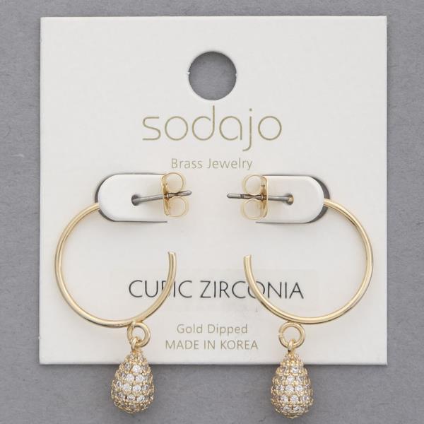 SODAJO CZ TEARDROP DOME OPEN HOOP GOLD DIPPED EARRING