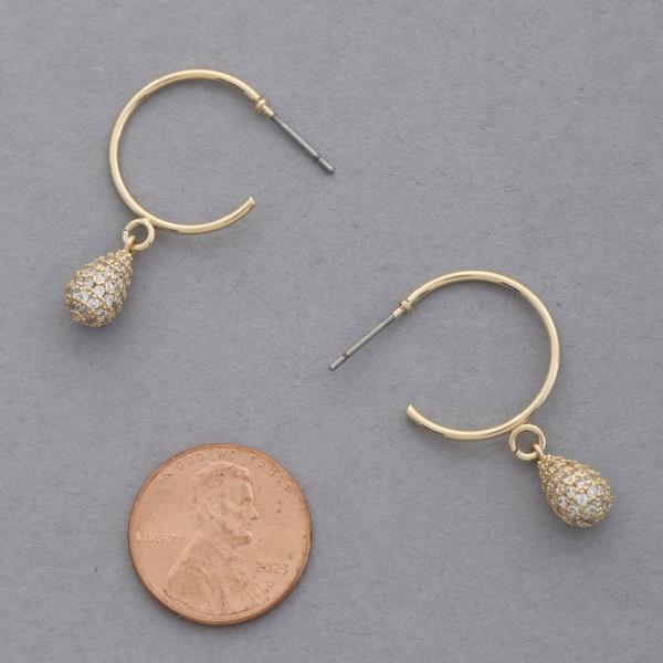 SODAJO CZ TEARDROP DOME OPEN HOOP GOLD DIPPED EARRING