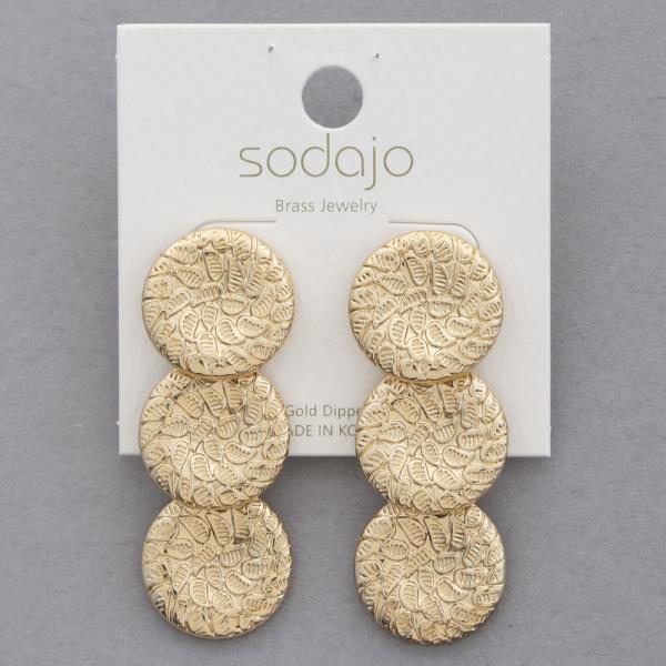 SODAJO TRIPLE METAL DISC GOLD DIPPED EARRING