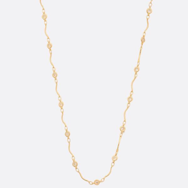 SODAJO ROUND CRYSTAL WAVY LINK GOLD DIPPED NECKLACE