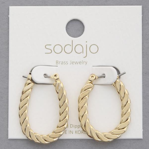 SODAJO TWISTED OVAL METAL GOLD DIPPED EARRING