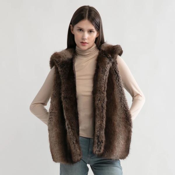 TWO TONE FUR HOOD VEST