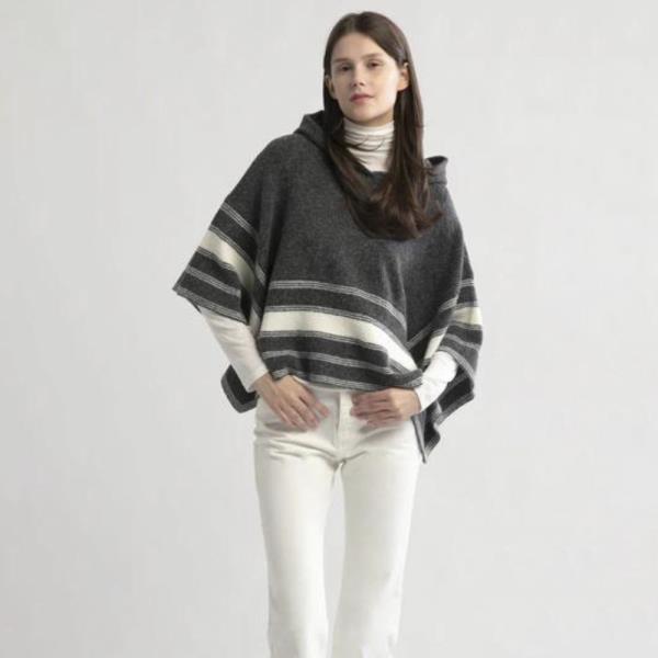 STRIPED HOOD CAPE PONCHO