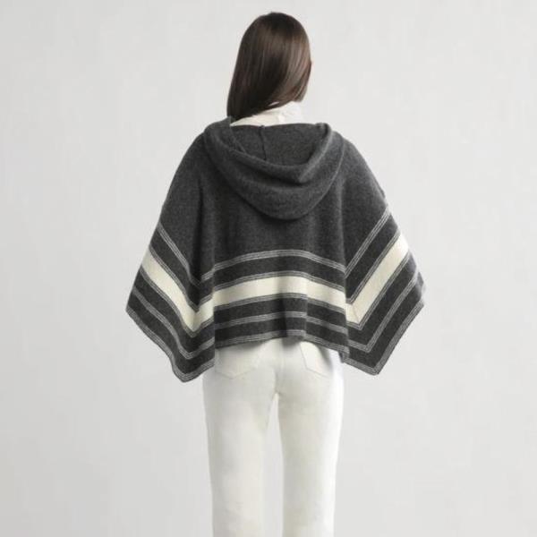 STRIPED HOOD CAPE PONCHO