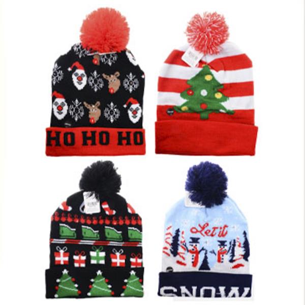 LED LIGHT CHRISTMAS KNIT BEANIES WITH POM POM