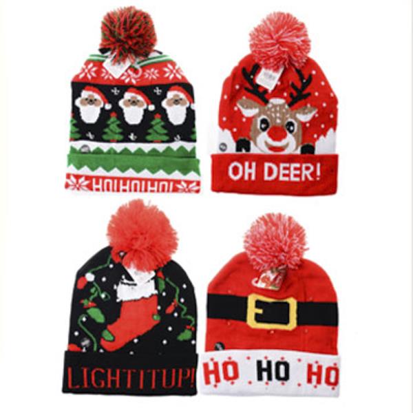 LED LIGHT CHRISTMAS KNIT BEANIES WITH POM POM