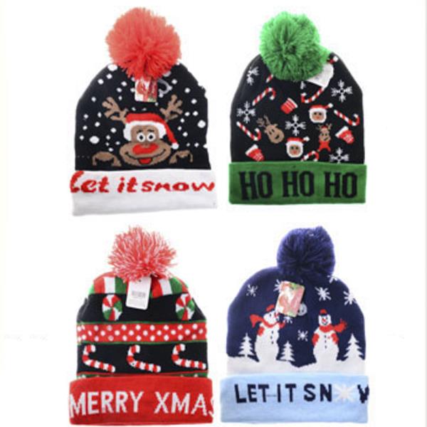 LED LIGHT CHRISTMAS KNIT BEANIES WITH POM POM