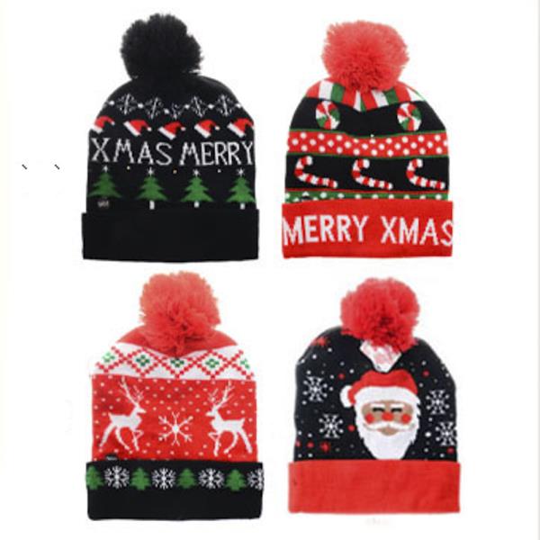 LED LIGHT CHRISTMAS KNIT BEANIES WITH POM POM