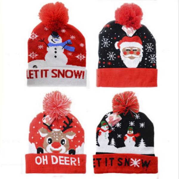 LED LIGHT CHRISTMAS KNIT BEANIES WITH POM POM