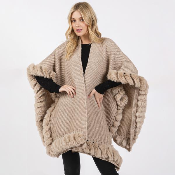 FAUX FUR TRIM CAPE WITH CLOSURE