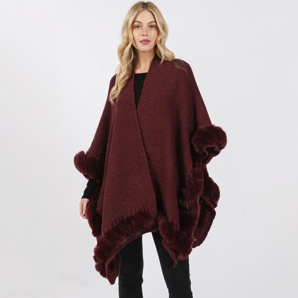 FAUX FUR TRIM CAPE WITH CLOSURE