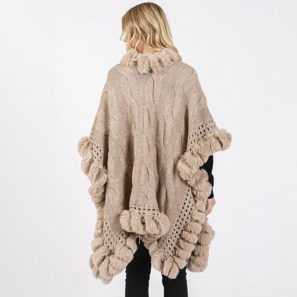 FAUX FUR COLLAR AND TRIM CAPE WITH CLOSURE