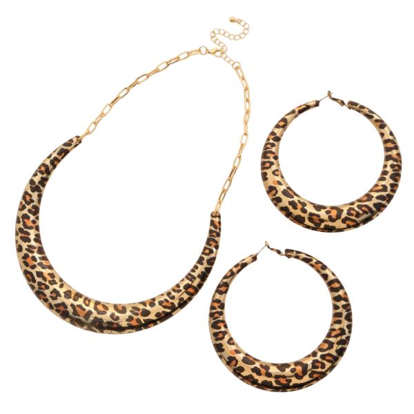 LEOPARD HOOP EARRING NECKLACE SET