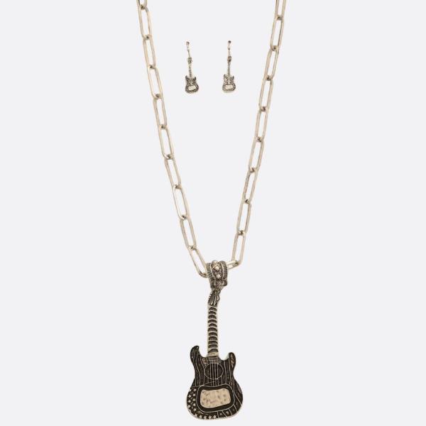 WESTERN STYLE GUITAR PENDANT OVAL LINK METAL NECKLACE