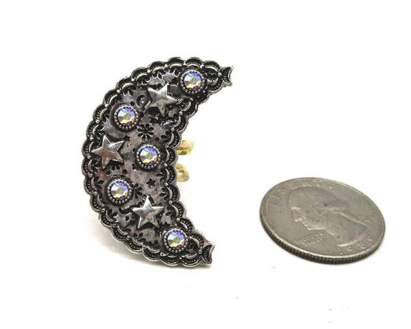 WESTERN RHINESTONE MOON WIDE RING