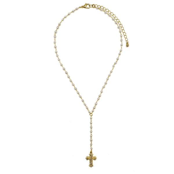 PEARL CROSS Y NECKLACE