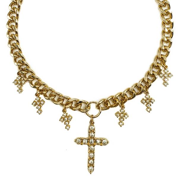 METAL CHAIN RHINESTONE CROSS NECKLACE