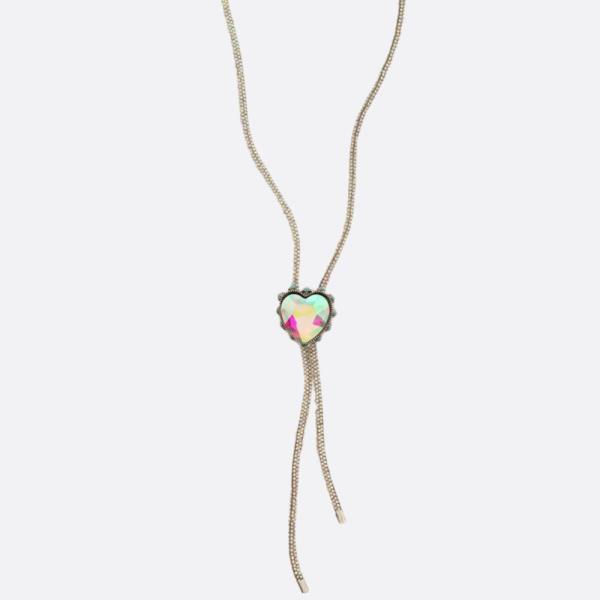 RHINESTONE HEART Y SHAPE NECKLACE