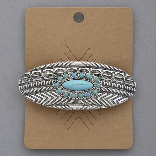 WESTERN STYLE OVAL TURQUOISE BEAD HAIR PIN