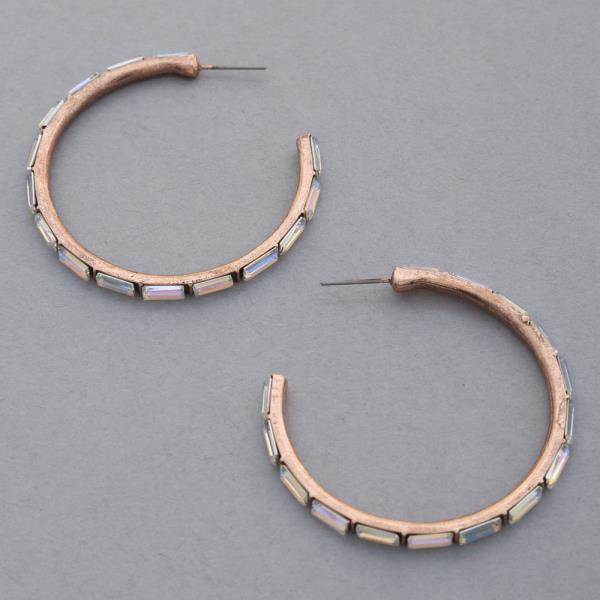 WESTEN STYLE RHINESTONE EDGE OPEN HOOP EARRING