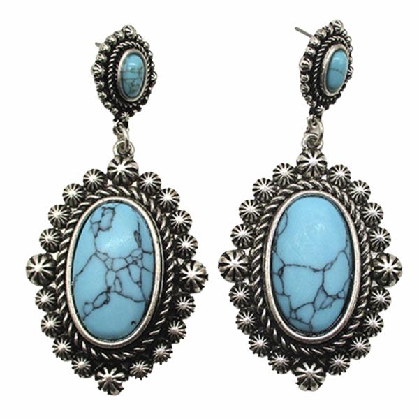 WESTERN STYLE TQ STONE OVAL DANGLE EARRING