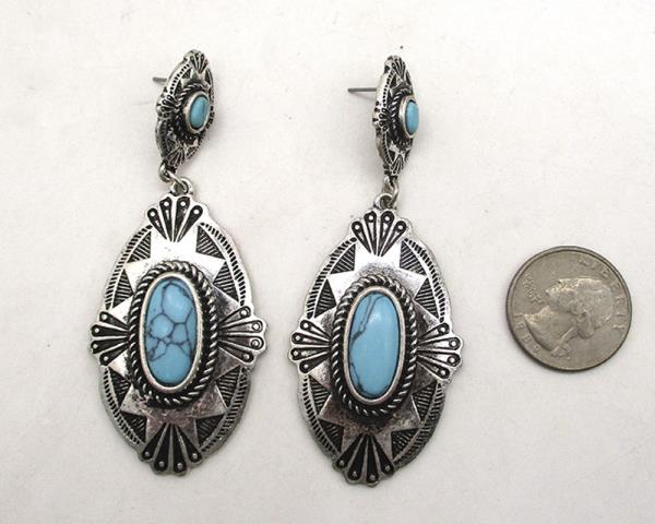 WESTERN STYLE TQ STONE DANGLE EARRING