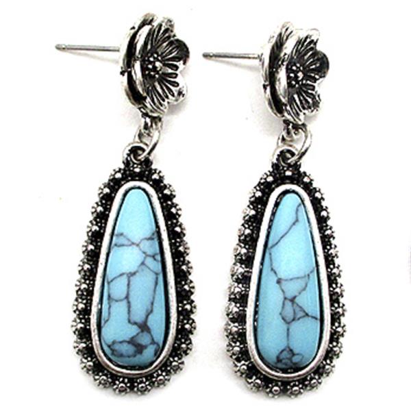 WESTERN STYLE TQ STONE TEARDROP DANGLE EARRING