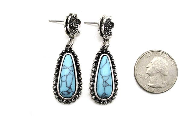 WESTERN STYLE TQ STONE TEARDROP DANGLE EARRING