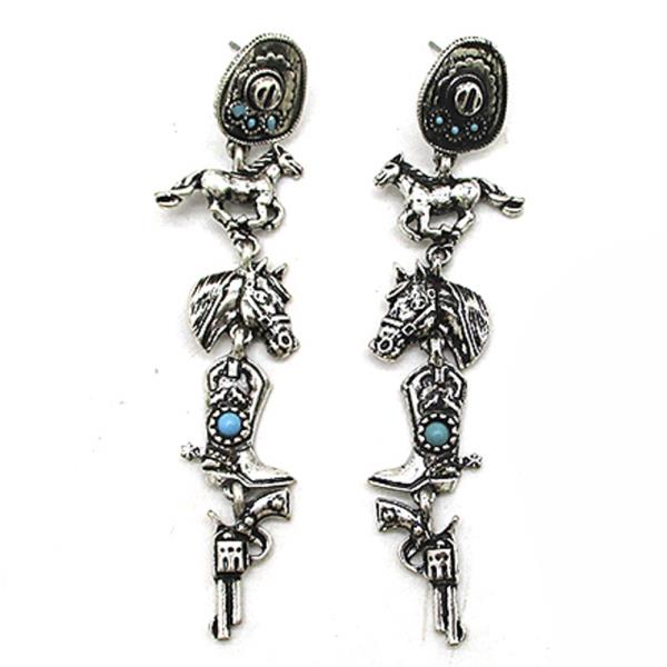 WESTERN STYLE TQ STONE HORSE DANGLE EARRING