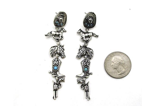 WESTERN STYLE TQ STONE HORSE DANGLE EARRING