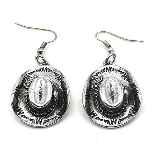 WESTERN STYLE TQ STONE COWBOY HAT DANGLE EARRING