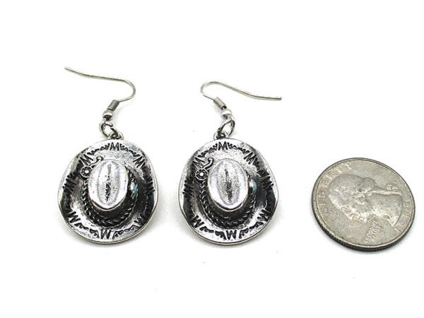 WESTERN STYLE TQ STONE COWBOY HAT DANGLE EARRING