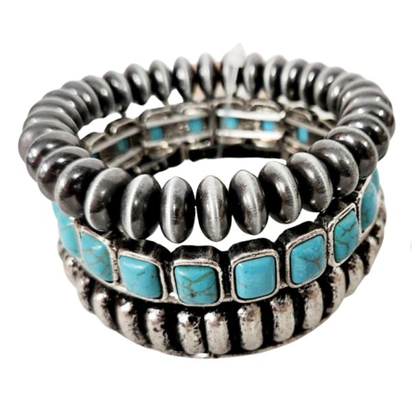 WESTERN STYLE TQ STONE STRETCH BRACELET