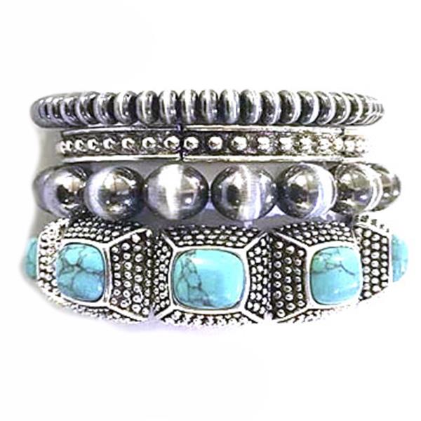 WESTERN STYLE TQ STONE STRETCH BRACELET SET