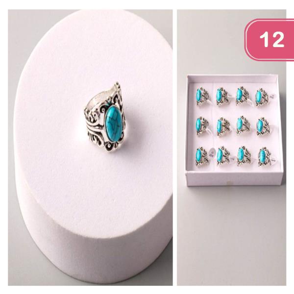 TURQUOISE SWIRLED ANTIQUE RING (12 UNITS)