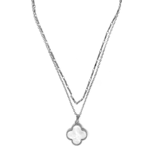 2 LAYERED METAL CHAIN CLOVER PENDANT NECKLACE