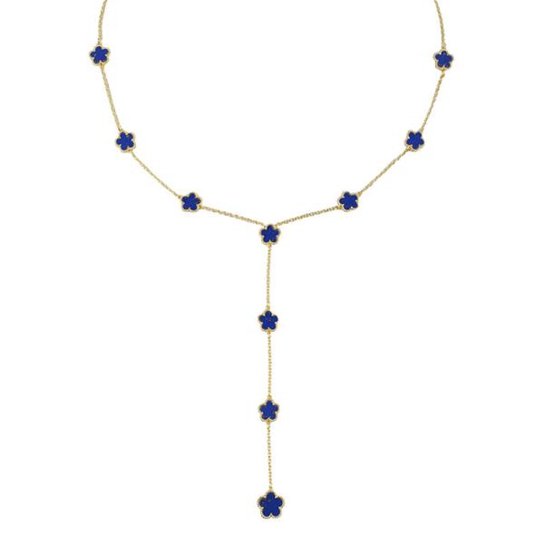 GOLD PLATED CLOVER LAPIS LARIAT NECKLACE