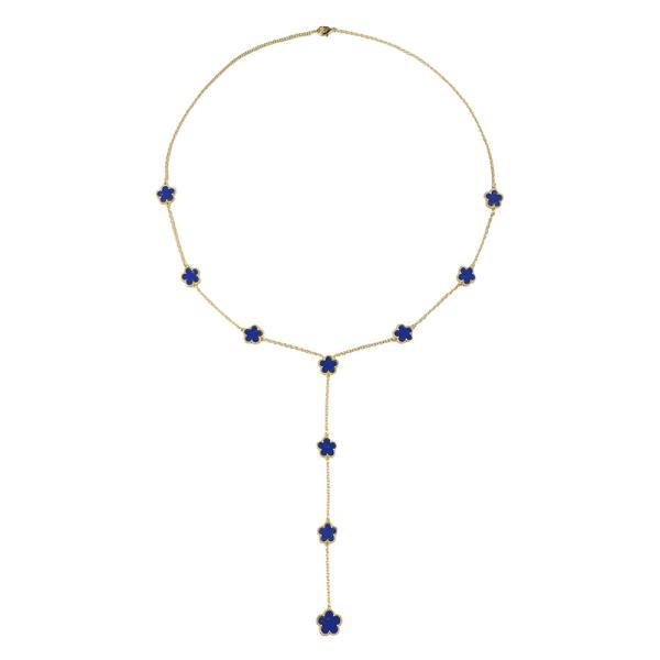 GOLD PLATED CLOVER LAPIS LARIAT NECKLACE