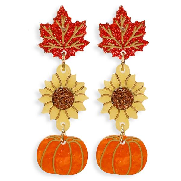 LEAF SUNFLOWER PUMPKIN ACETATE FALL ESSENTIAL TIERED EARRING