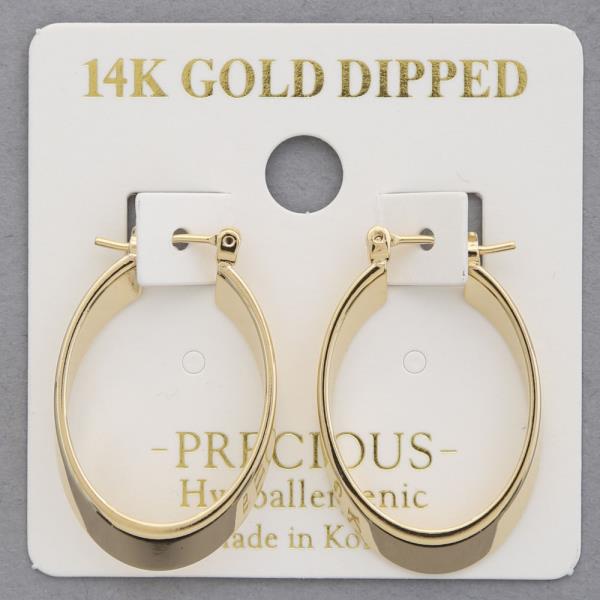 14K GOLD DIPPED SQUARE EDGE OVAL HOOP EARRING