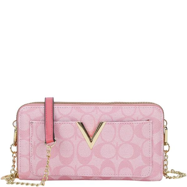 OVAL V DESIGN ZIPPER WALLET W STRAP