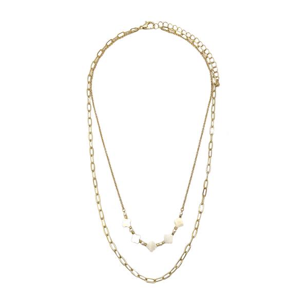 2 LAYERED METAL CHAIN CLOVER NECKLACE