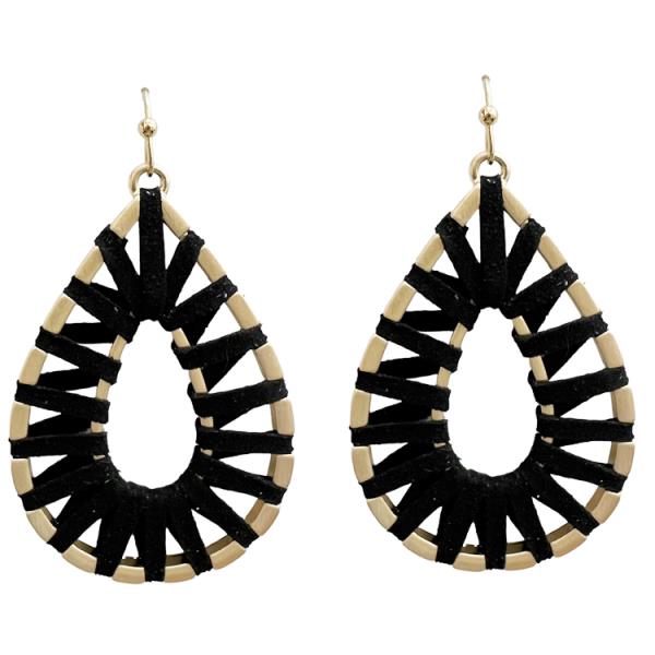FAUX SUEDE WRAPPING TEARDROP DANGLE EARRING