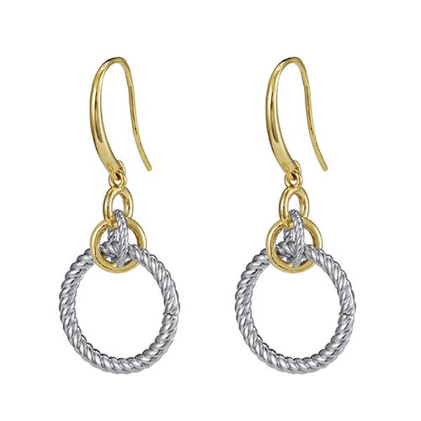 TWO TONE ROUND HANGING CABLE EARRING