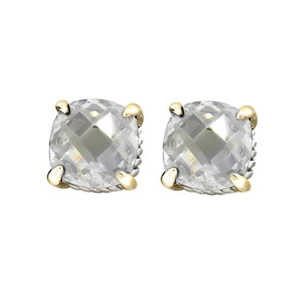 TWO TONE CLEAR CZ STUD EARRING