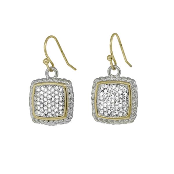 TWO TONE SQUARE CZ EARRING