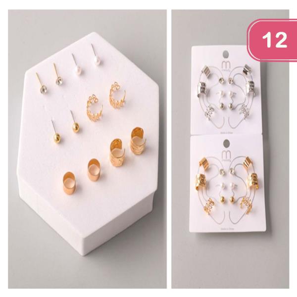 SYMMETRICAL LEAF CUFF EARRING SET (12 UNITS)